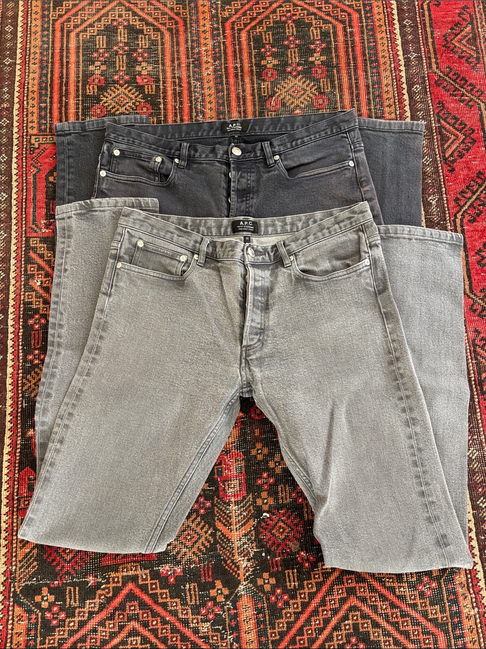 Two Pairs A.P.C. Men's Petit Standard Jeans in Light Gray and Faded Black 32